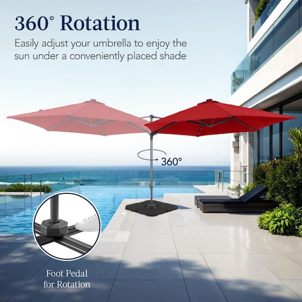 best choice products 10ft solar led patio offset umbrella Best Choice Products 10ft 360° Rotating Cantilever Easy Auto Open Patio Umbrella w/ Solar LED Lights