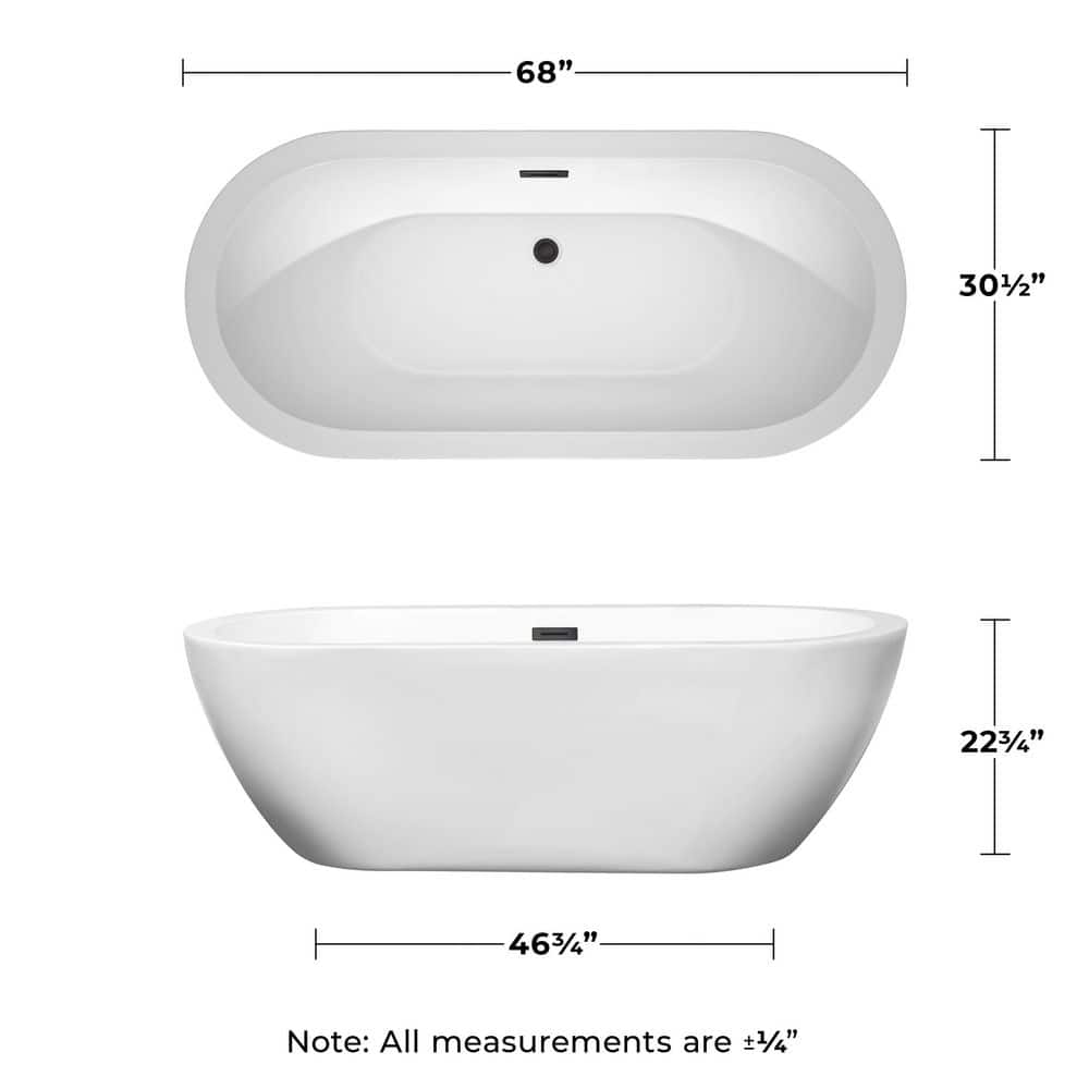 Soho 68 Inch White Acrylic Freestanding Bathtub with Matte Black Trim