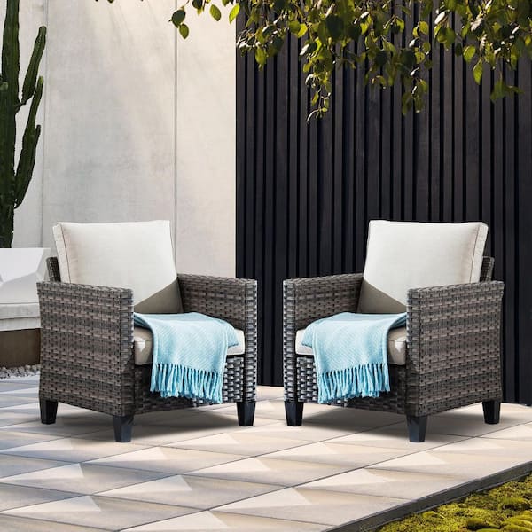 XIZZI Megon Holly Gray Stationary 2-Piece Wicker Outdoor Patio Lounge Chair with Gray Cushions
