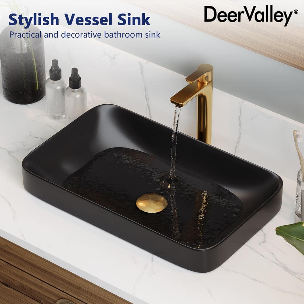 Ally Black Ceramic Above-Counter Rectangular Vessel Sink