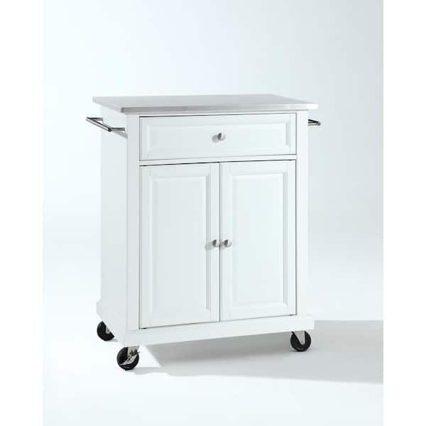 CROSLEY FURNITURE Rolling White Kitchen Cart with Stainless Top