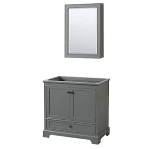 Deborah 35.25 in. W x 21.5 in. D x 34.25 in. H Single Bath Vanity Cabinet without Top in Dark Gray with Med Cab Mirror