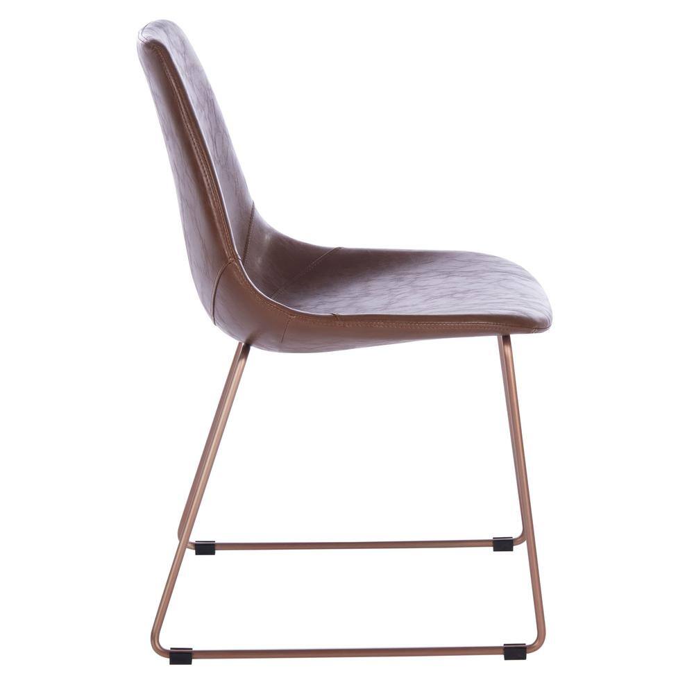 Dorian Light Brown Vegan Leather & Brass Side Chair Set of 2