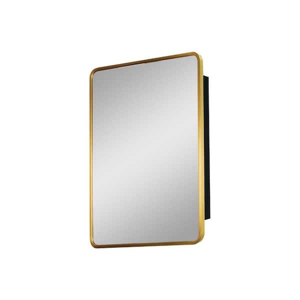 Unbranded 20 in. W x 28 in. H Rectangular Aluminium Golden Freamed Recessed or Surface Mount Medicine Cabinet with Mirror