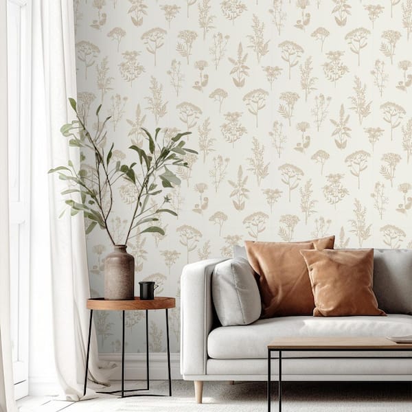 Luminous Botanical Sketch Gold Metallic Wallpaper Sample
