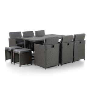 Jedda 11-Piece Wicker Rectangular Outdoor Dining Set with Gray Cushions