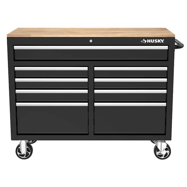 Husky - Tool Storage 46 in. W x 18 in. D 9-Drawer Mobile Workbench Cabinet in Gloss Black