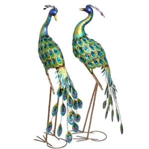 Set of 2 Iron Peacocks with Blue Finish