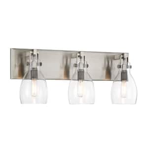 Tiberia 22 in. 3-Light Pewter Vanity Light with Clear Glass Shades