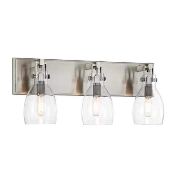Minka Lavery Tiberia 22 in. 3-Light Pewter Vanity Light with Clear Glass Shades