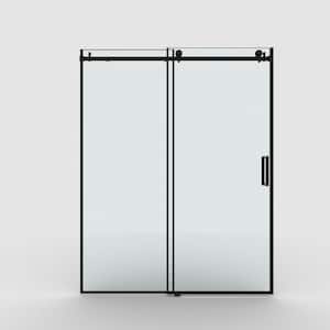 60 in. W x 76 in. H Sliding Semi-Frameless Shower Door in Matte Black Finish with Clear Glass