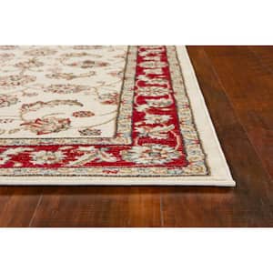 Sabina Ivory/Red 5 ft. x 8 ft. Floral & Traditional Area Rug