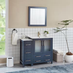 Brescia 42 in. W x 18 in. D x 36 in. H Single Sink Bath Vanity in Blue with White Ceramic Top and Mirror