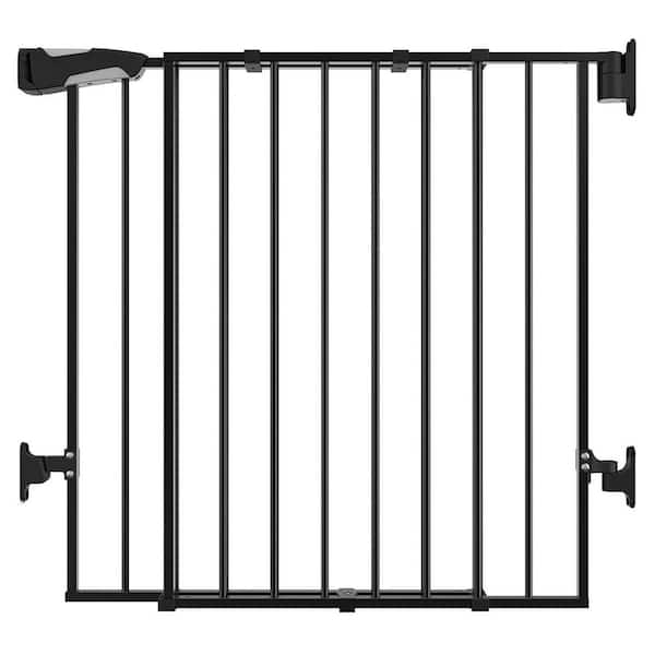 26 x 28 Steel Baby Gate with Auto-Close Feature and Extra Wide Walk Thru Door Ideal for Stairs Black Fence Panel