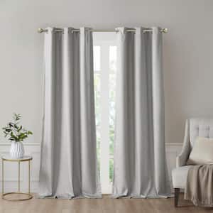 Leighton Grey Polyester 42 in. W x 84 in .L Tonal Printed Faux Silk Total Blackout Curtain (Double Panels)