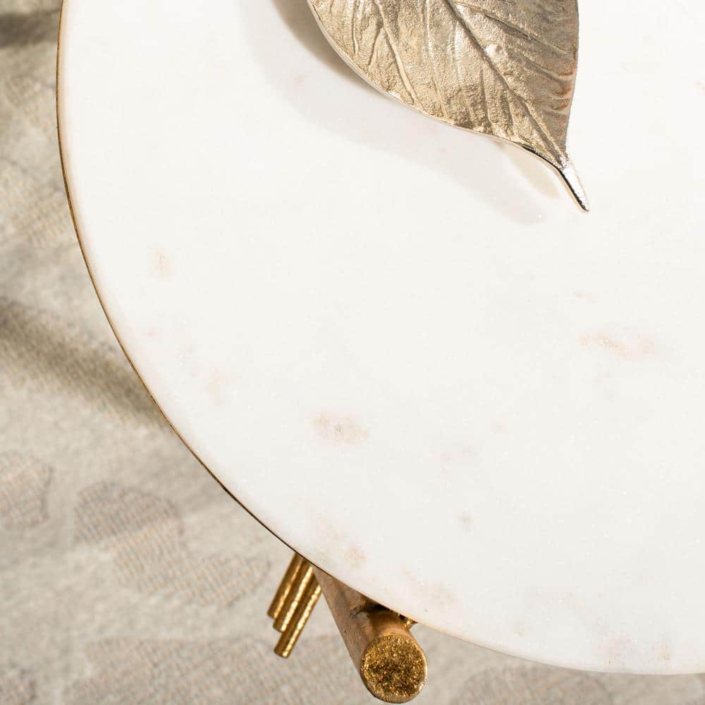 Luxurious Gold & White Marble 16" Round Accent Table