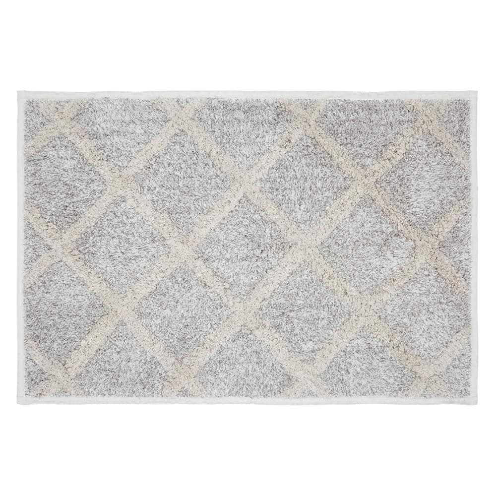Oatmeal Tan Cotton Bath Mat with Geometric Pattern, 20x30