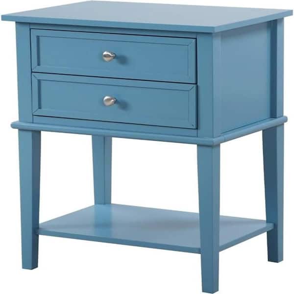 Cool Blue Finish, 2 Drawers Nightstand