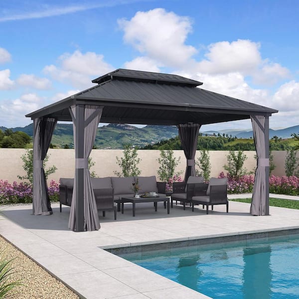 PURPLE LEAF 10 ft. x 14 ft. Gray Aluminum Hardtop Gazebo