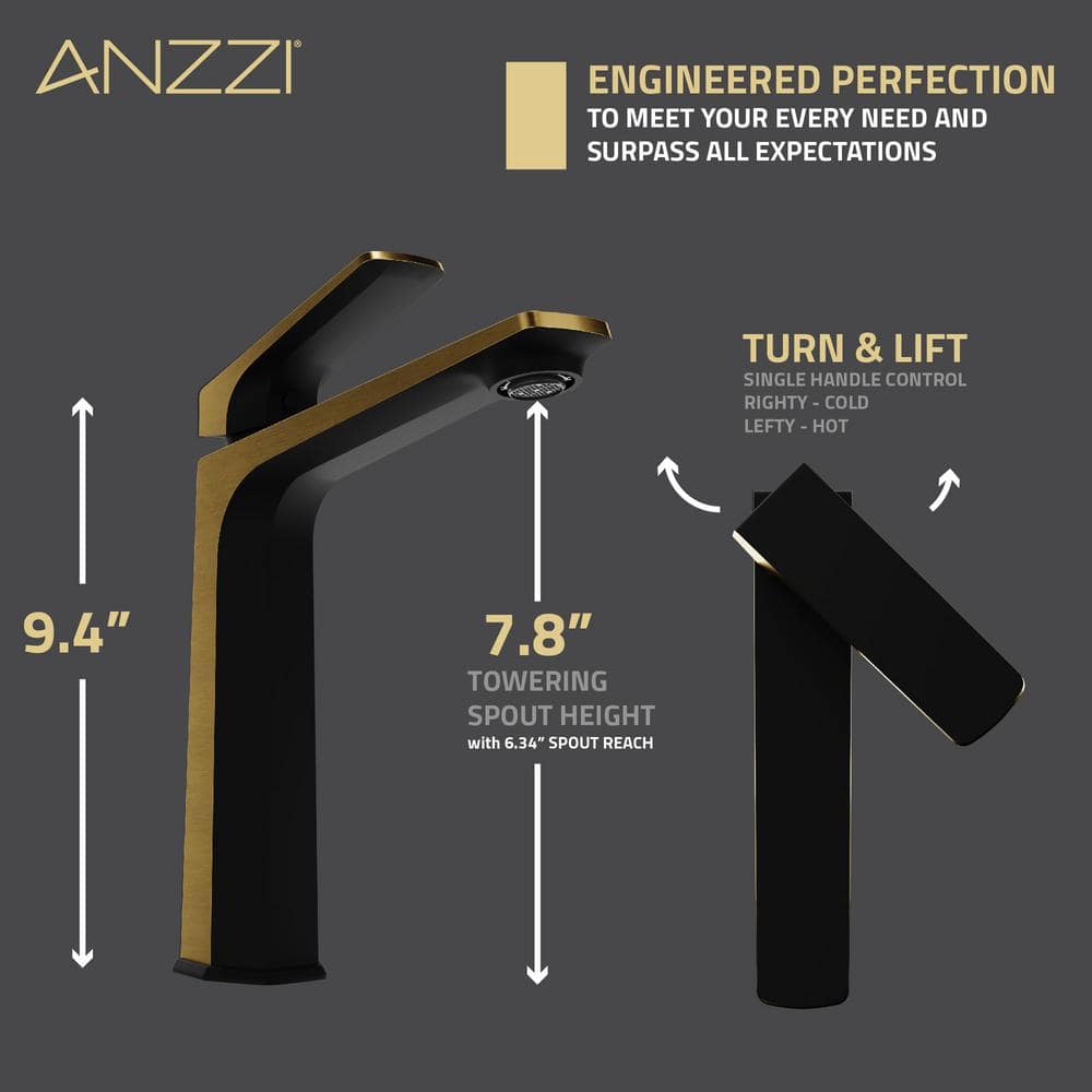 Matte Black and Brushed Gold Single Handle Bathroom Faucet