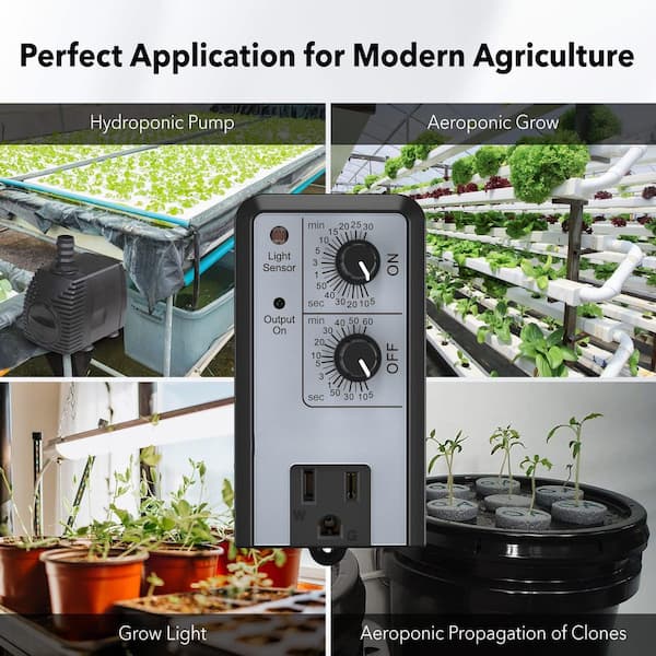 Plug-In Outlet indoor Intermittent Interval Timer with Photocell Dusk to Dawn, 24-Hour Cycle for Hydroponics