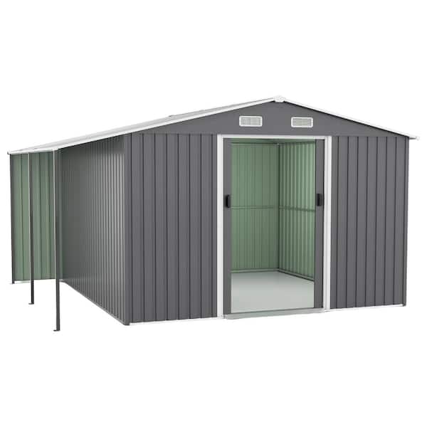 Extra Large 10x12 FT Dark Gray Metal Outdoor Storage Shed with Windows and Lockable Doors