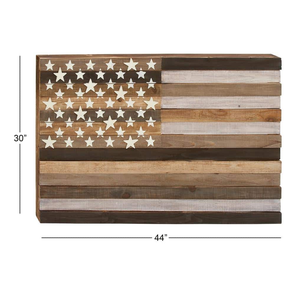 Handmade Washed Brown and Cream Wood American Flag Wall Decor