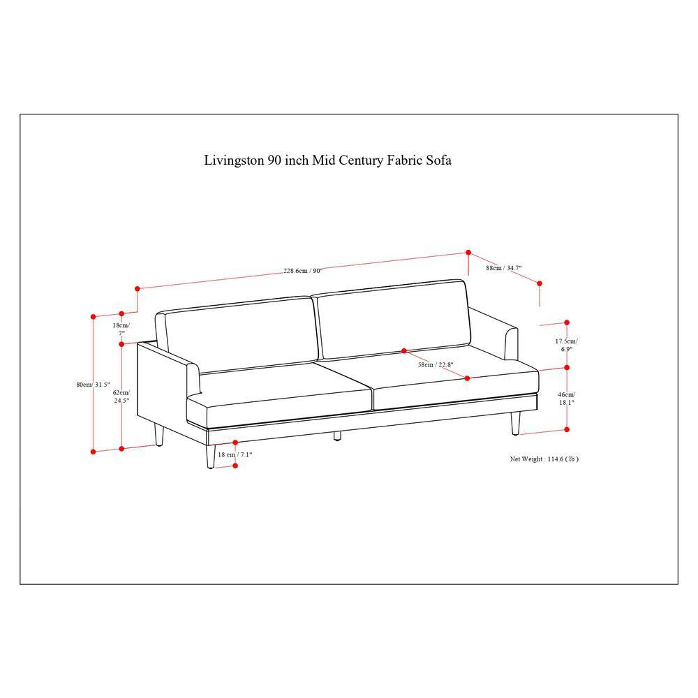 Charcoal Grey 90-Inch Fabric Lawson Sofa with Wood Legs