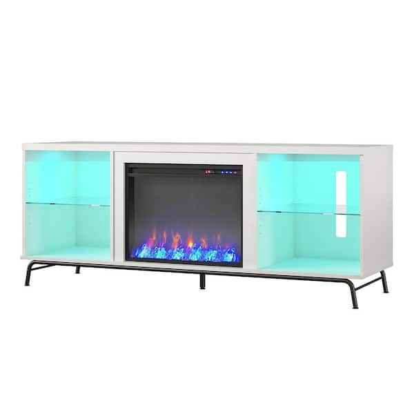 Ameriwood Home Kuna 64.75 in. Freestanding Electric Fireplace TV Stand for TVs up to 70 in. in White