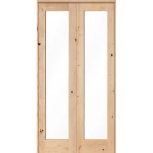 48 in. x 96 in. Rustic Knotty Alder 1-Lite Clear Glass Both Active Solid Core Wood Double Prehung Interior Door