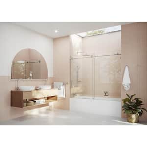 72 in. W x 60 in. H Sliding Frameless Bath Tub Shower Door in Brushed Nickel Finish