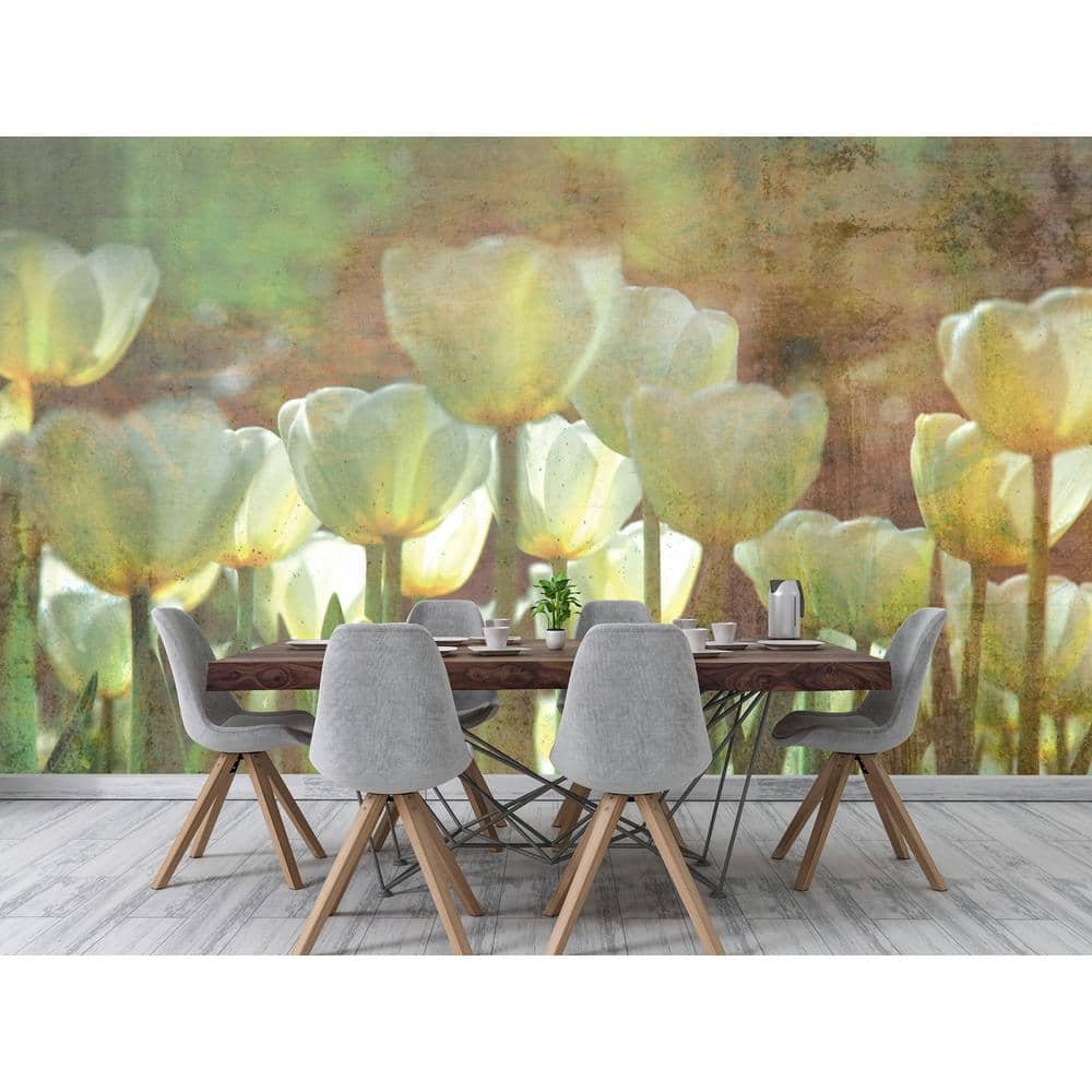 Dreamy White Tulips Abstract Floral Wall Mural