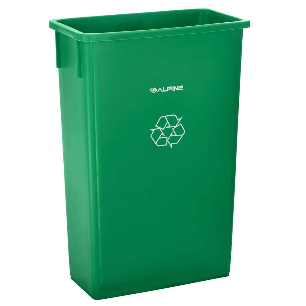 Alpine Industries 23 gal. Green Heavy-Duty Plastic Commercial Slim Recycling Bin Trash Can