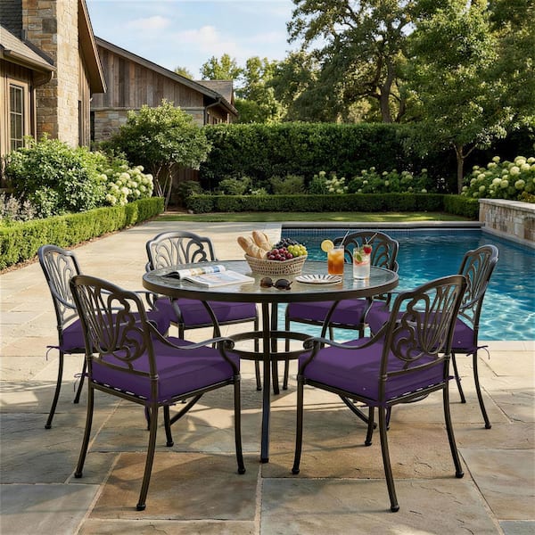 24 x 24 x 5 in. (6-Pack) Outdoor Waterproof Patio Furniture Replacement Seat Cushions with Ties and Handle, Purple