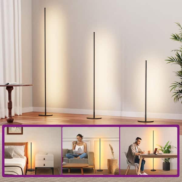 EDISHINE 57 in. Black Dimmable LED Tripod Floor Lamp for living