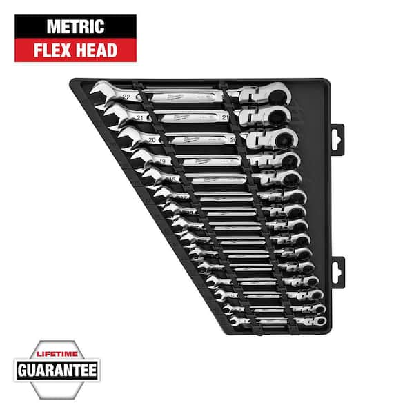 144-Position Flex-Head Ratcheting Combination Wrench Set Metric (15-Piece)