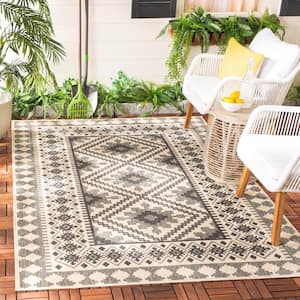 Veranda Ivory/Slate 8 ft. x 11 ft. Border Indoor/Outdoor Patio  Area Rug