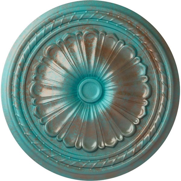 Ekena Millwork 20-1/2 in. x 1-7/8 in. Alexa Urethane Ceiling Medallion (Fits Canopies upto 2-7/8 in.), Copper Green Patina