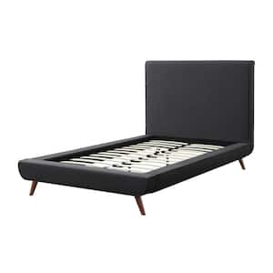 Alaric Charcoal Twin Size Platform Bed Upholstered Linen
