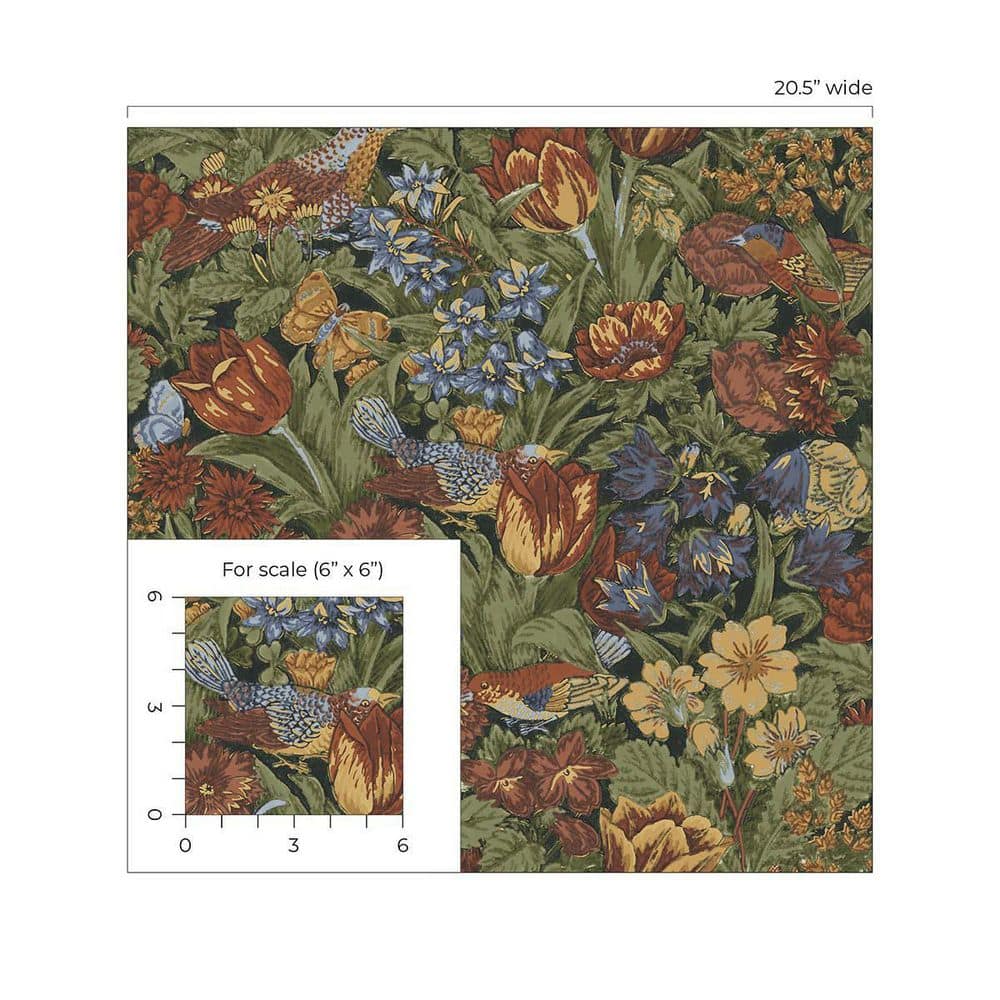 Colorful Floral and Bird Print Self-Adhesive Wallpaper