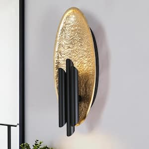 Amphotical 6-Light Dimmable Integrated LED Black and Antique Gold Leaf Wall Sconce with Resin Shade