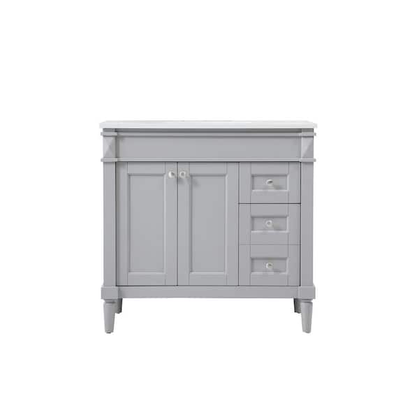 Unbranded Simply Living 36 in. W x 21 in. D x 35 in. H Bath Vanity in Grey with Ivory White Engineered Marble Top