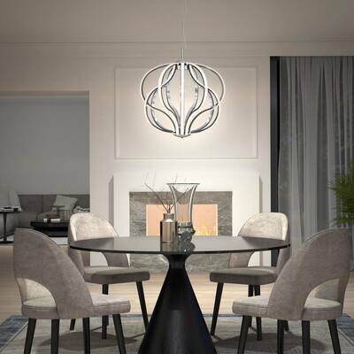 Meridian 30-Watt Integrated LED Chrome Modern Island Light Hanging Pendant Light Chandelier for Kitchen Dining Room