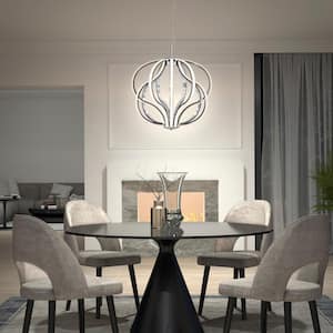 Meridian 30-Watt 1 Light Chrome Modern Integrated LED Pendant Light Fixture for Dining Room or Kitchen