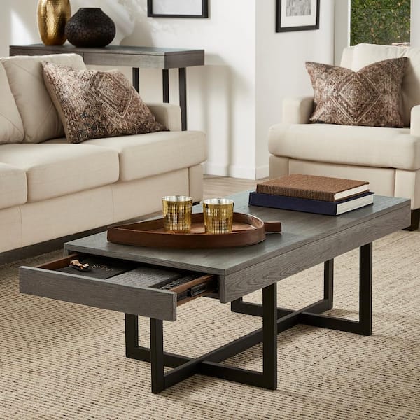 HomeSullivan 48 in. Grey Wood Finish Table With Drawers