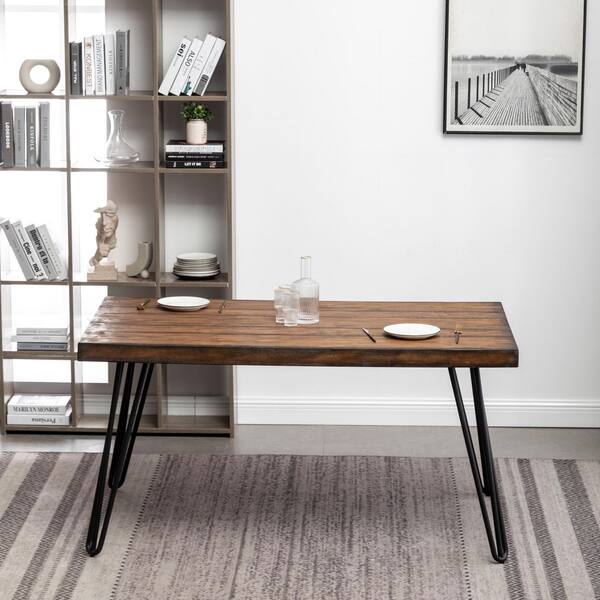 Teak Wood and Metal 72 in. Outdoor Rectangular Industrial Dining