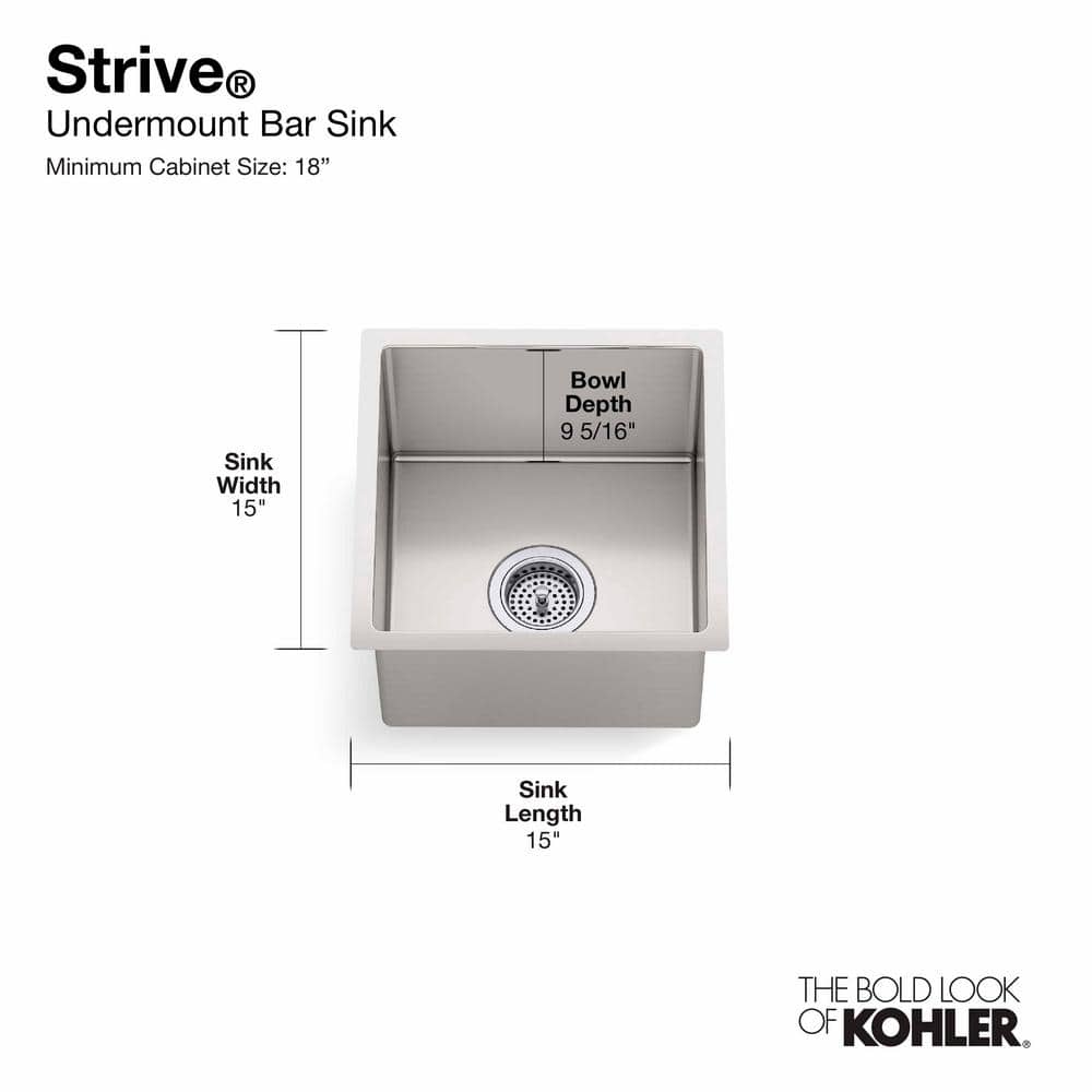 Strive 15" Stainless Steel Under-Mount Bar Sink with Basin Rack