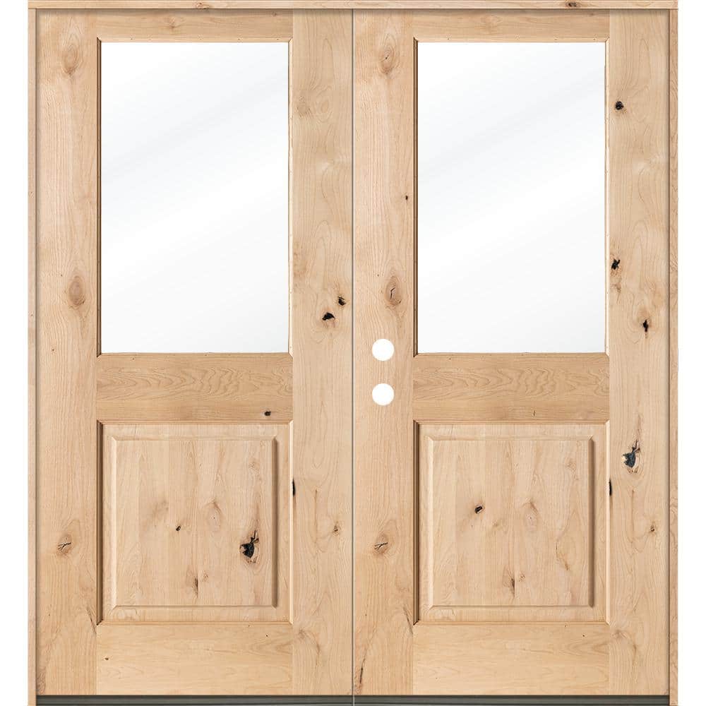 64 in. x 80 in. Rustic Knotty Alder Half-Lite Clear Glass Unfinished Wood Right Active Inswing Double Prehung Front Door price history on PriceWatchPro