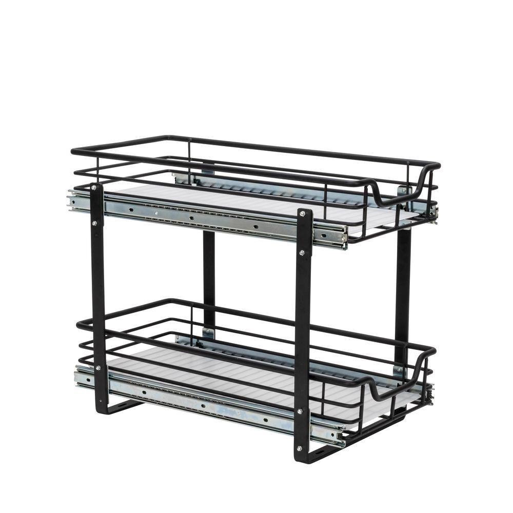 Black Dual-Slide Steel 2-Tier Pull-Out Storage Organizer