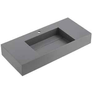 32 in. Wall-Mount or Countertop Bathroom with Classic Square Bowl Solid Surface in Matte Gray